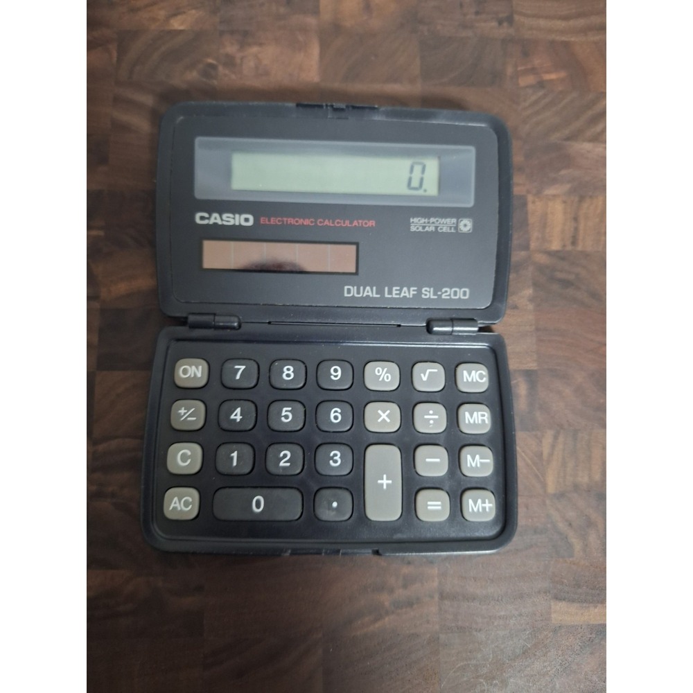 Vintage Casio SL-200 Dual Leaf Solar Pocket Calculator Folding Black Tested
